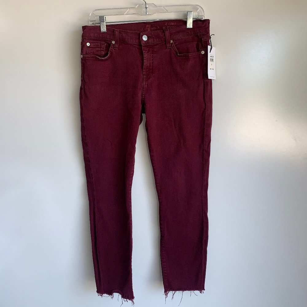 NWT 7 For All Mankind Ankle Skinny Merlot Fray Hem Crop Jeans Size 30‎